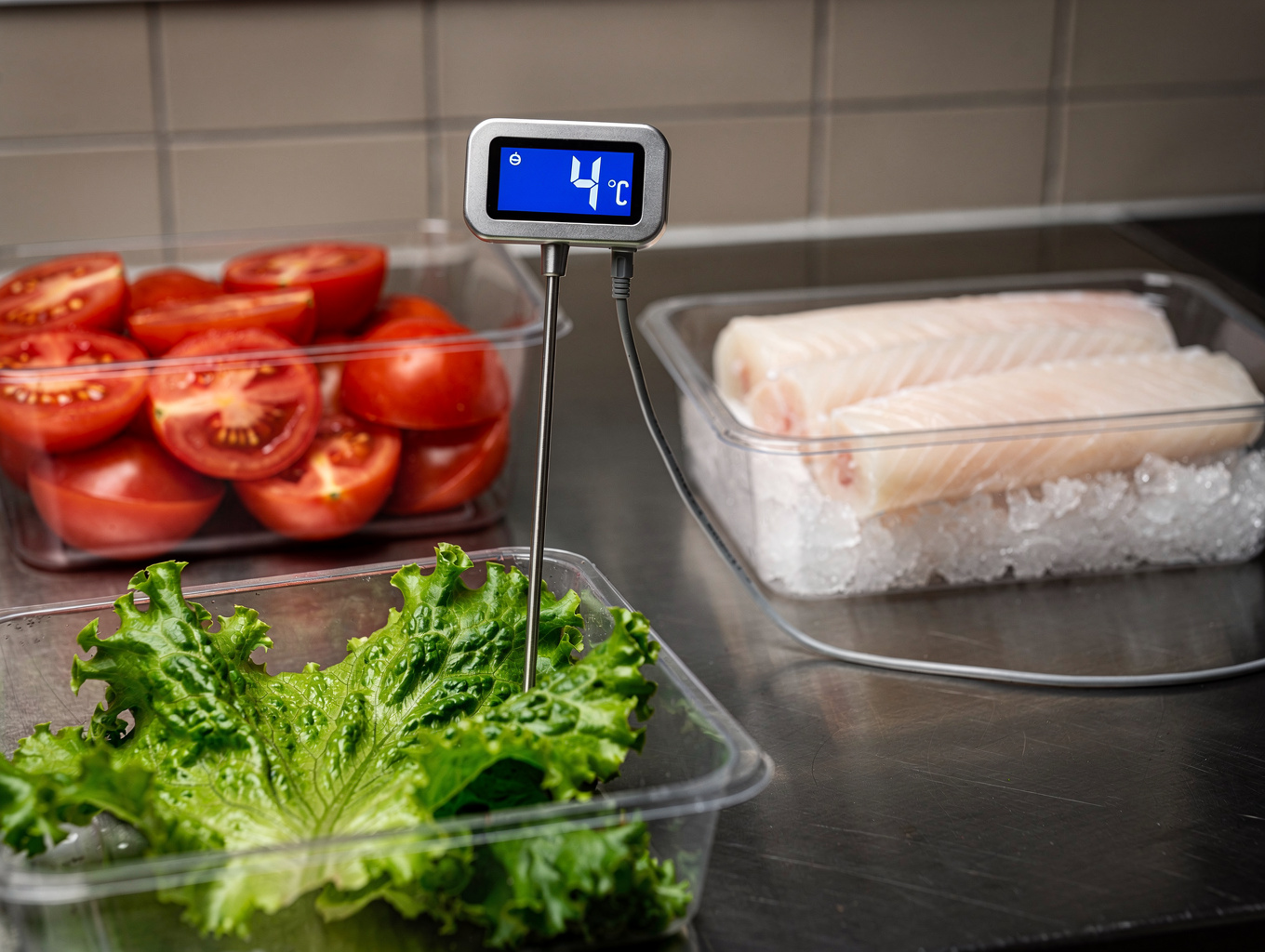 Digital thermometer measurement on warm refrigerator