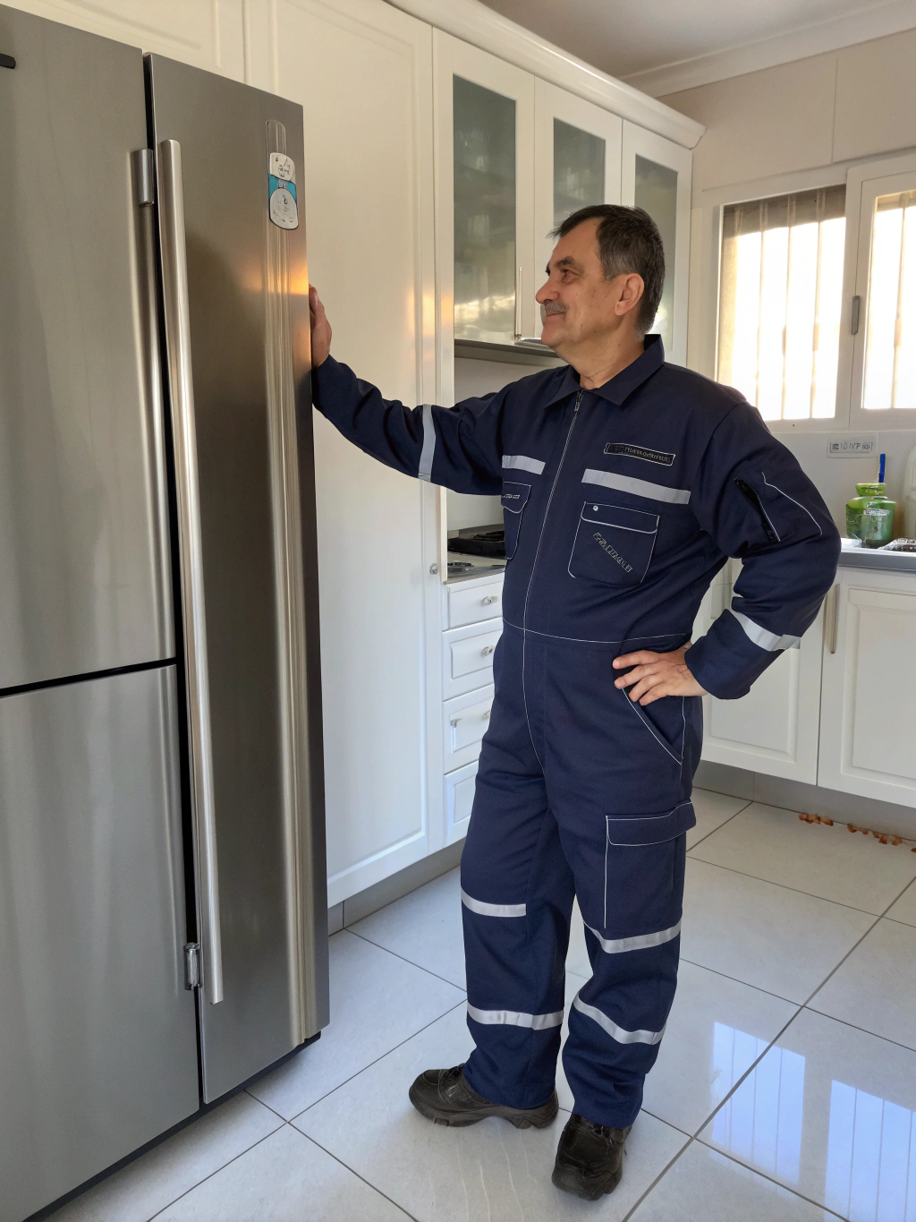 David Miller, Lead Technician, inspecting a refrigerator compressor