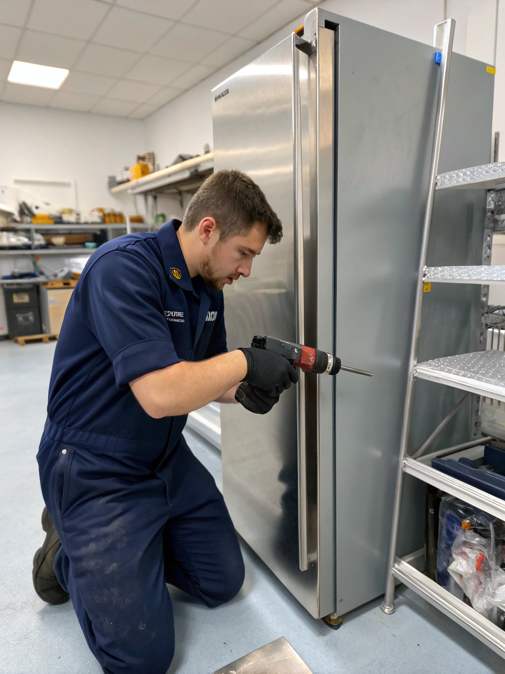 James Wilson, Service Technician, repairing a freezer unit